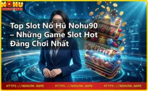 Hình ảnh sảnh casino sang trọng của Nohu90 với ánh sáng neon xanh dương và hồng