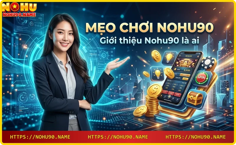 Máy tính và điện thoại hiển thị trang chủ Nohu90 trong không gian casino sang trọng